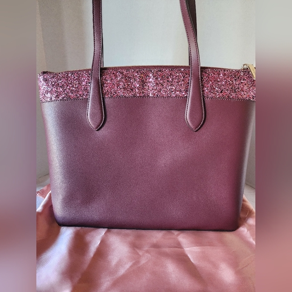 Kate Spade Flash Glitter Large Tote in Cherrywood, Saffiano Leather, EUC - Picture 5 of 12